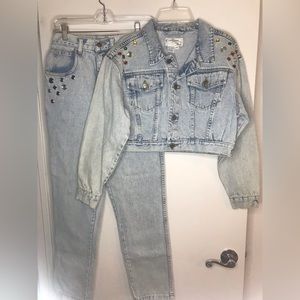 Vintage Chazzz denim pants and jacket set with colored stones.